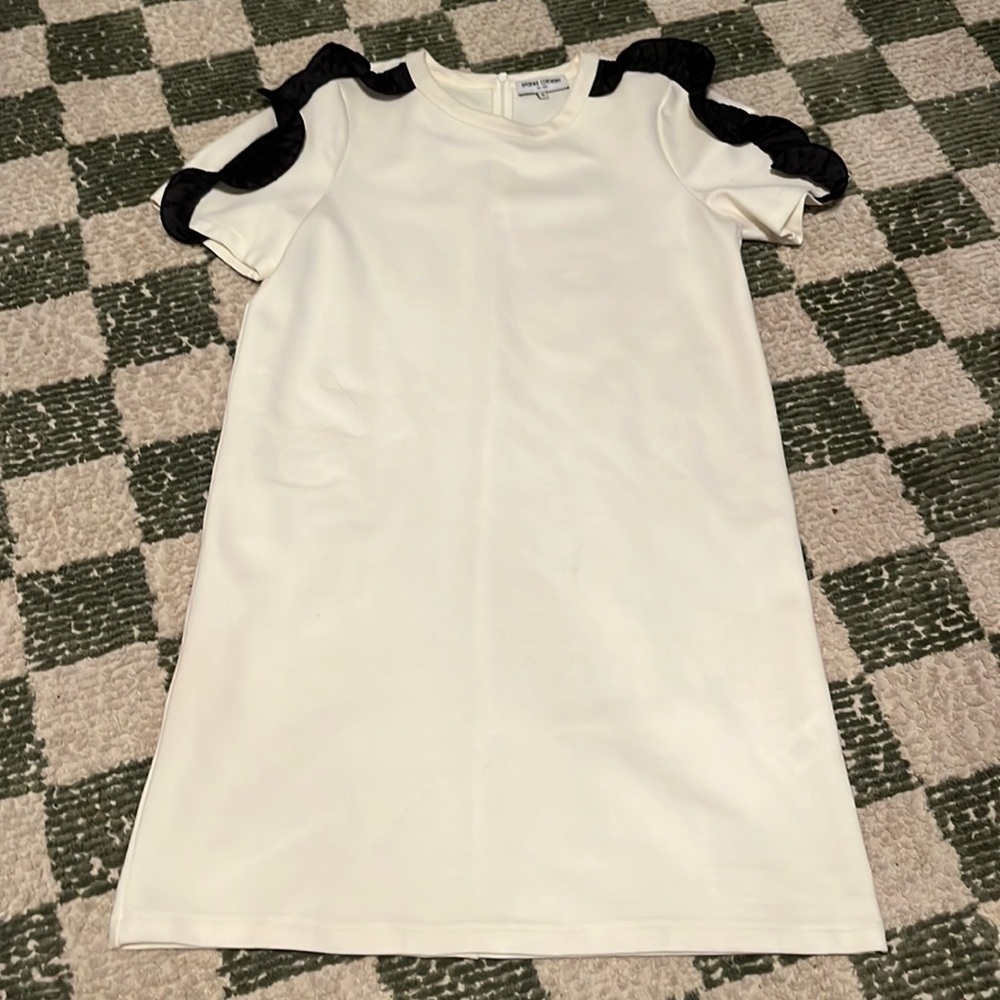 Opening Ceremony white dress with black ruffle sleeve